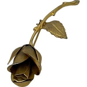 Rose Brooch Gold Tone Dimensional Flower Pin Brushed